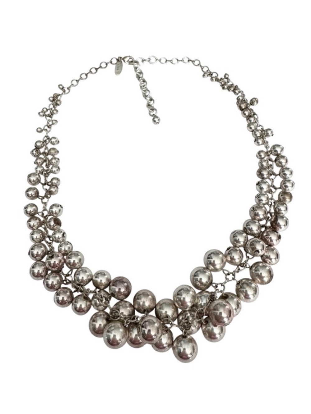 Talbots Silver Cluster Bead Collar Necklace Adjustable